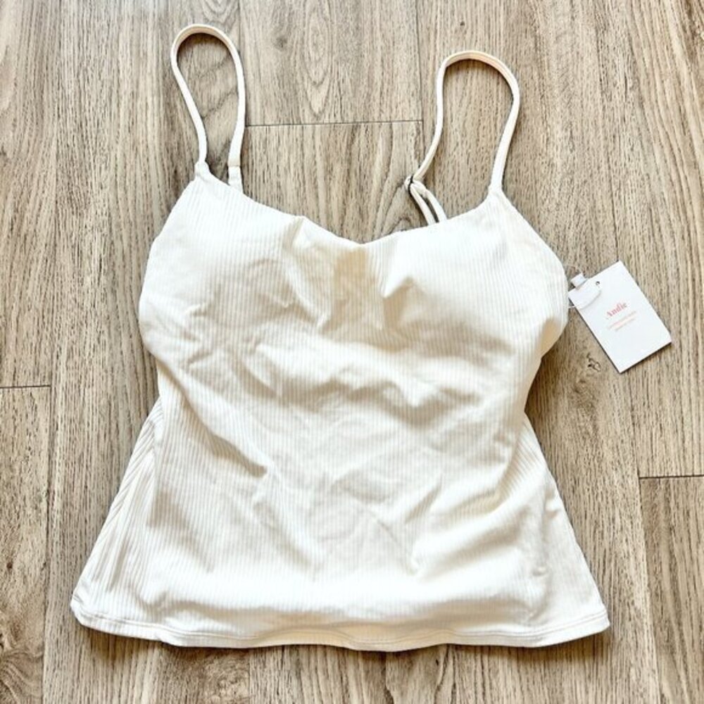 Andie The Longline Rib TankTankini Swim Top in White Size M NWT